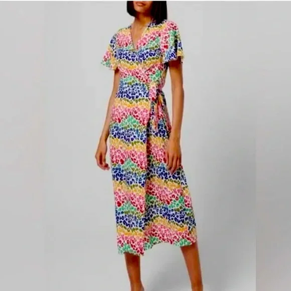 Never Fully Dressed Colorful Midi Wrap Dress - Picture 1 of 5